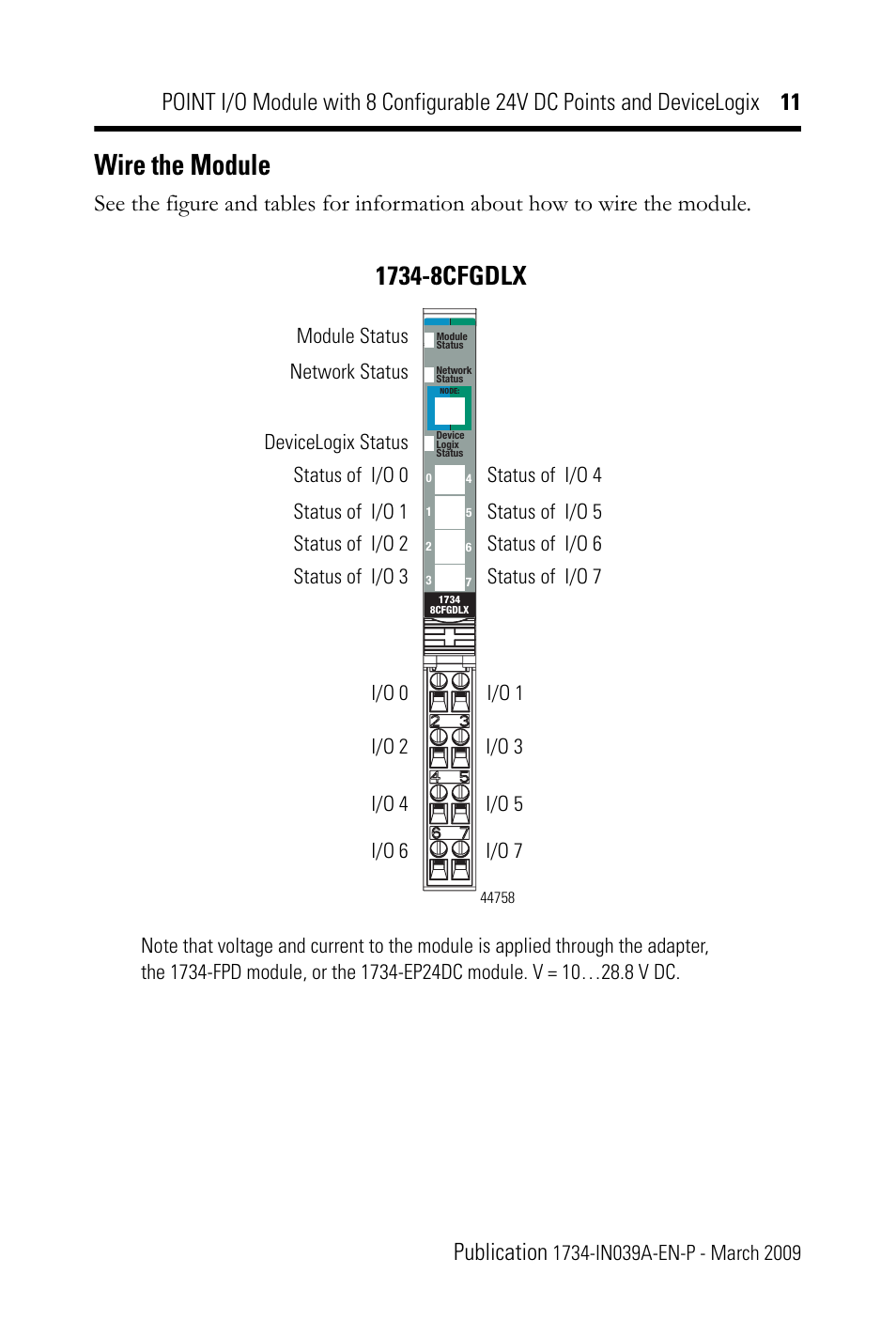 Wire the module | Rockwell Automation 1734-8CFGDLX POINT I/O Module with 8 Configurable 24V DC Points and DeviceLogix IN User Manual | Page 11 / 28