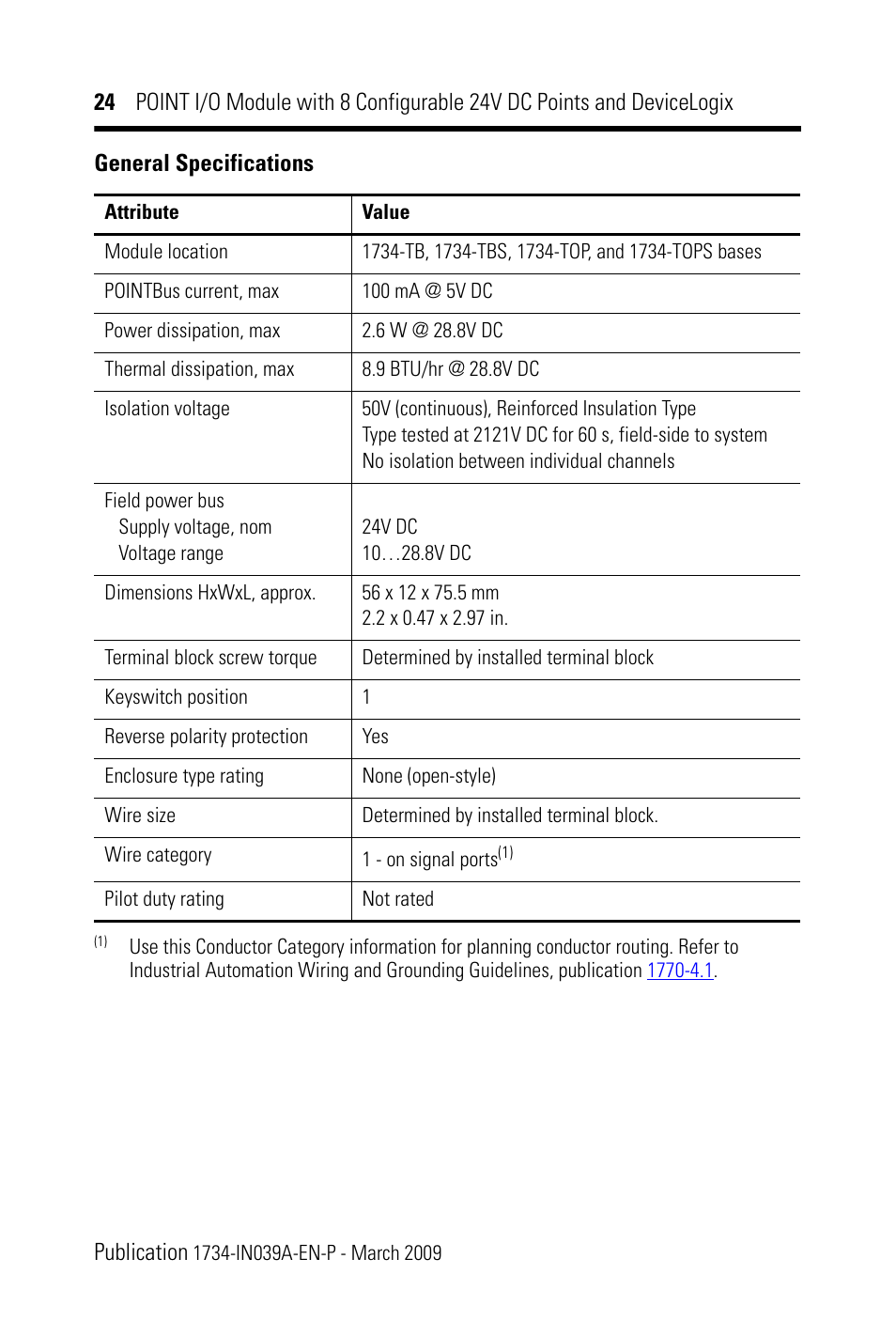 Rockwell Automation 1734-8CFGDLX POINT I/O Module with 8 Configurable 24V DC Points and DeviceLogix IN User Manual | Page 24 / 28