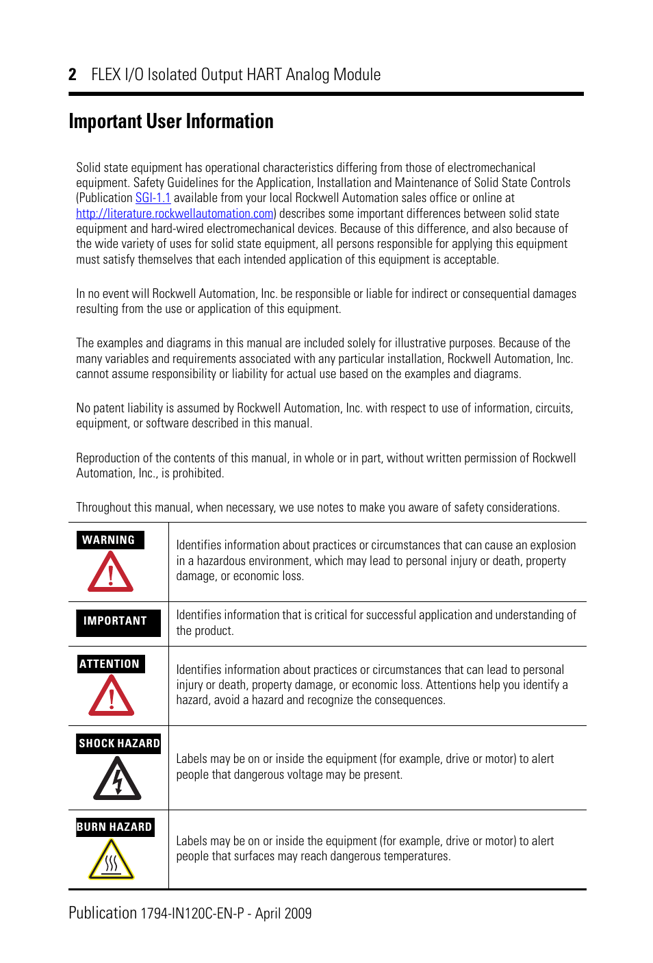 Important user information | Rockwell Automation 1794-OF8IH FLEX I/0 8 Isolated Output Analog Module User Manual | Page 2 / 28