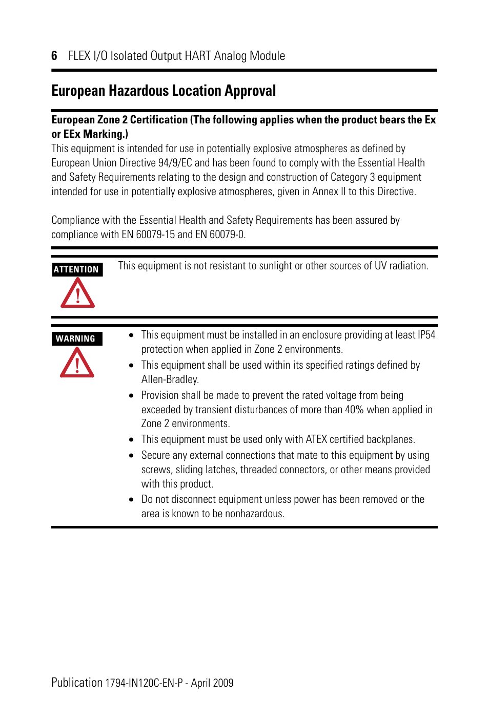 European hazardous location approval | Rockwell Automation 1794-OF8IH FLEX I/0 8 Isolated Output Analog Module User Manual | Page 6 / 28