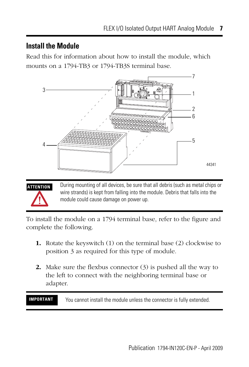 Install the module | Rockwell Automation 1794-OF8IH FLEX I/0 8 Isolated Output Analog Module User Manual | Page 7 / 28