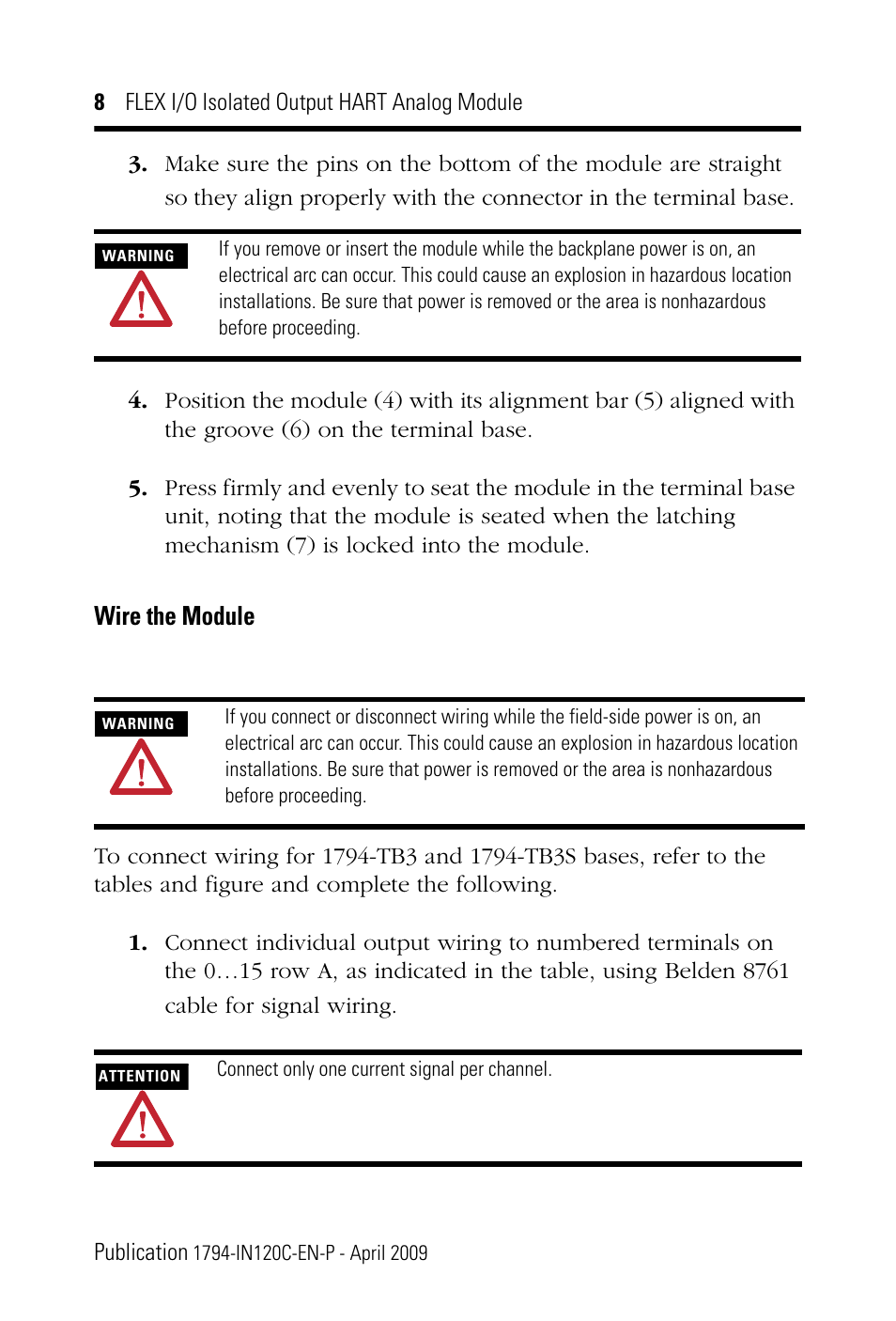 Wire the module | Rockwell Automation 1794-OF8IH FLEX I/0 8 Isolated Output Analog Module User Manual | Page 8 / 28