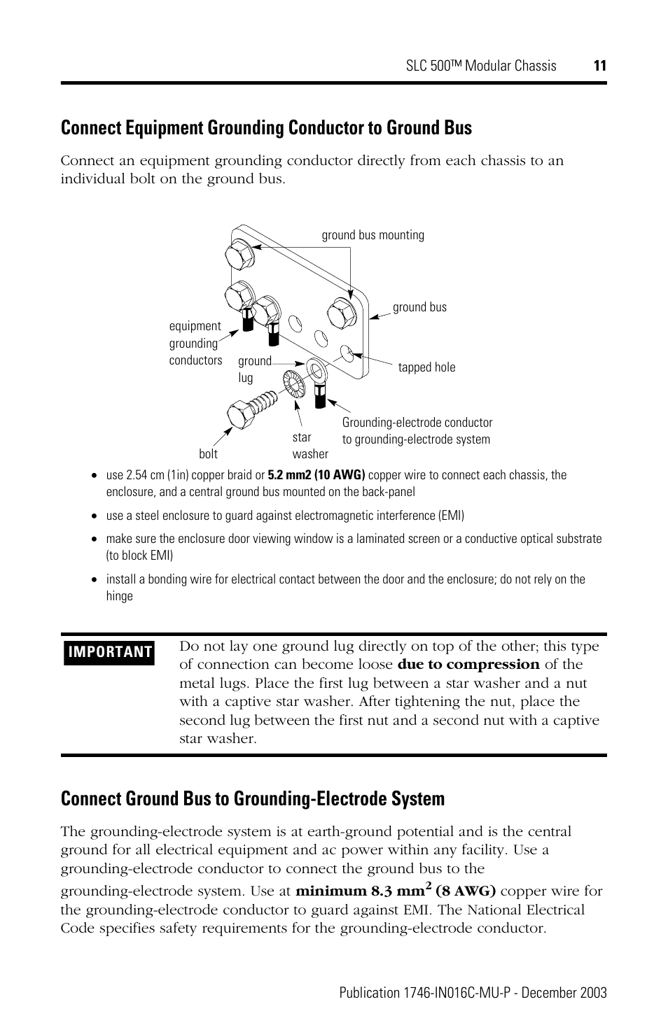 Connect ground bus to grounding-electrode system | Rockwell Automation 1746-Ax SLC 500 Modular Chassis/ Instructions User Manual | Page 11 / 80