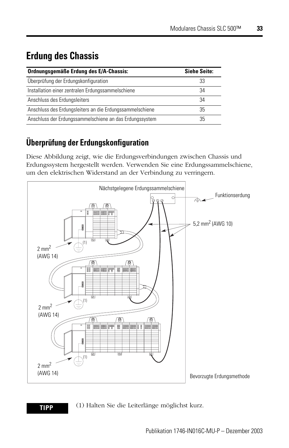 Erdung des chassis, Überprüfung der erdungskonfiguration | Rockwell Automation 1746-Ax SLC 500 Modular Chassis/ Instructions User Manual | Page 33 / 80