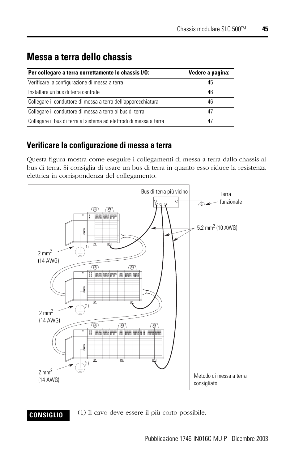 Messa a terra dello chassis, Verificare la configurazione di messa a terra | Rockwell Automation 1746-Ax SLC 500 Modular Chassis/ Instructions User Manual | Page 45 / 80