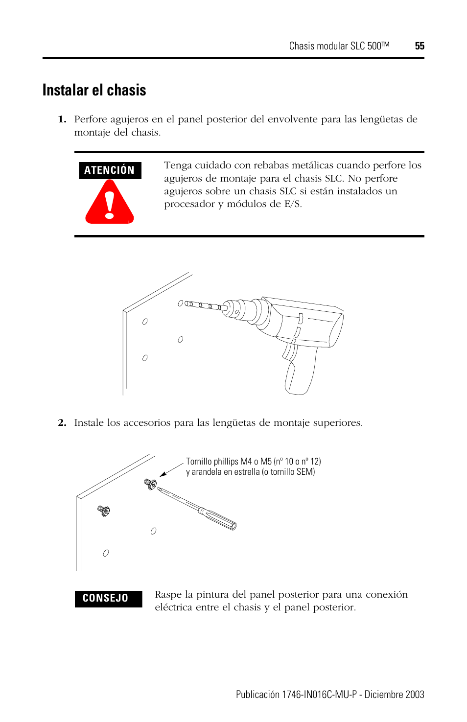 Instalar el chasis | Rockwell Automation 1746-Ax SLC 500 Modular Chassis/ Instructions User Manual | Page 55 / 80