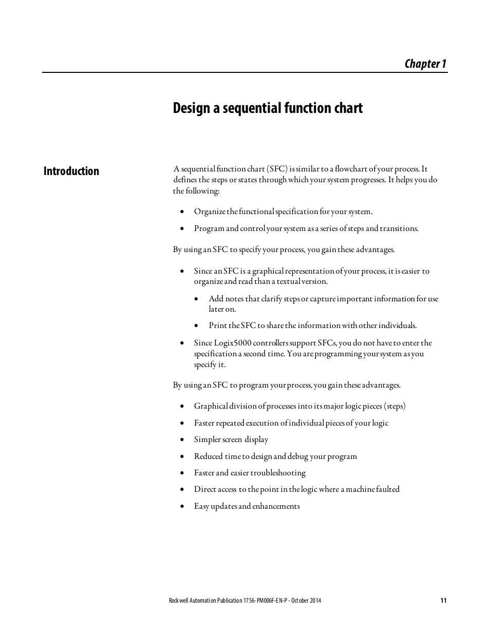 Design a sequential function chart, Introduction, Chapter 1 | Design a sequential function, Chart | Rockwell Automation Logix5000 Controllers Sequential Function Charts Programming Manual User Manual | Page 11 / 88