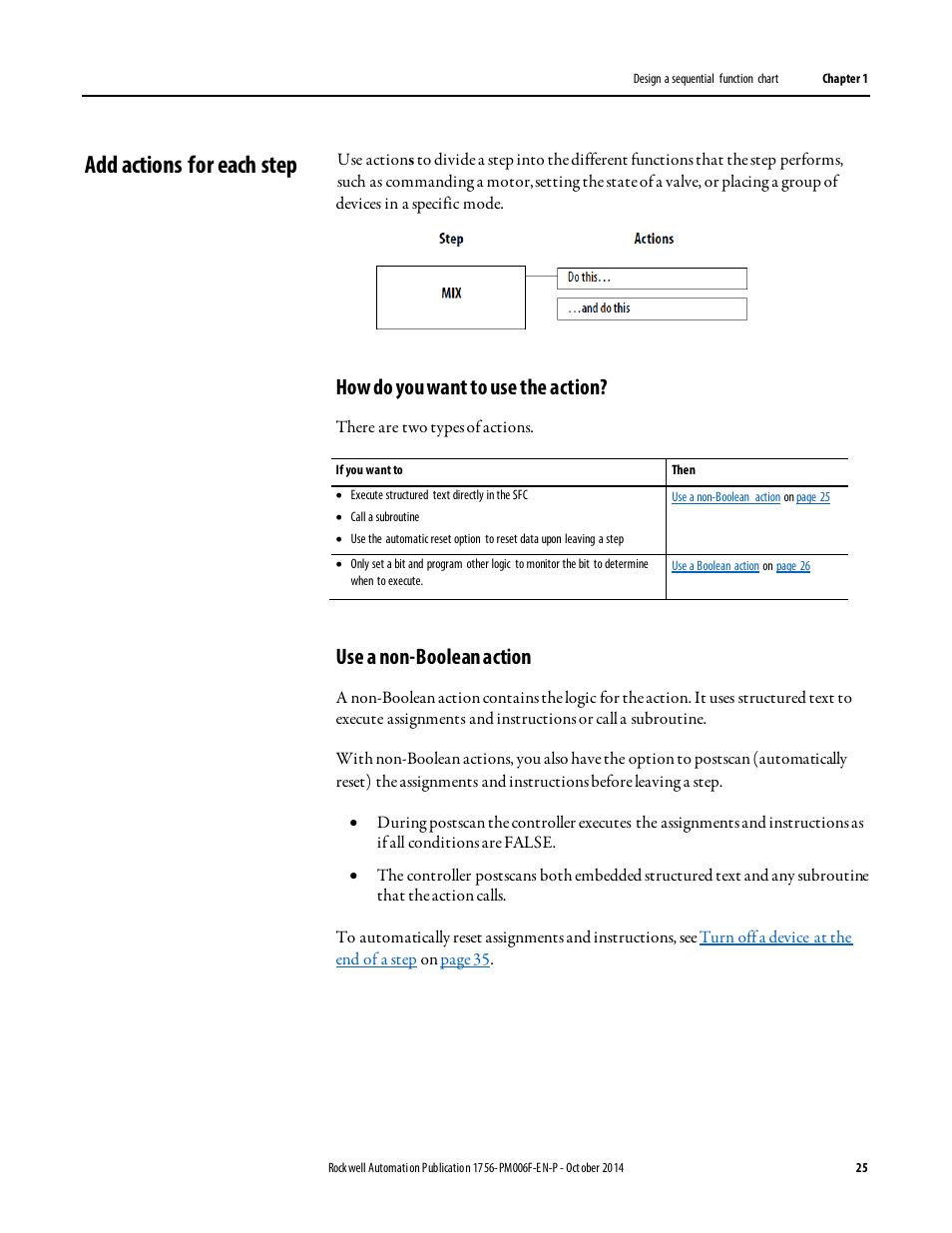 Add actions for each step, How do you want to use the action, Use a non-boolean action | Rockwell Automation Logix5000 Controllers Sequential Function Charts Programming Manual User Manual | Page 25 / 88