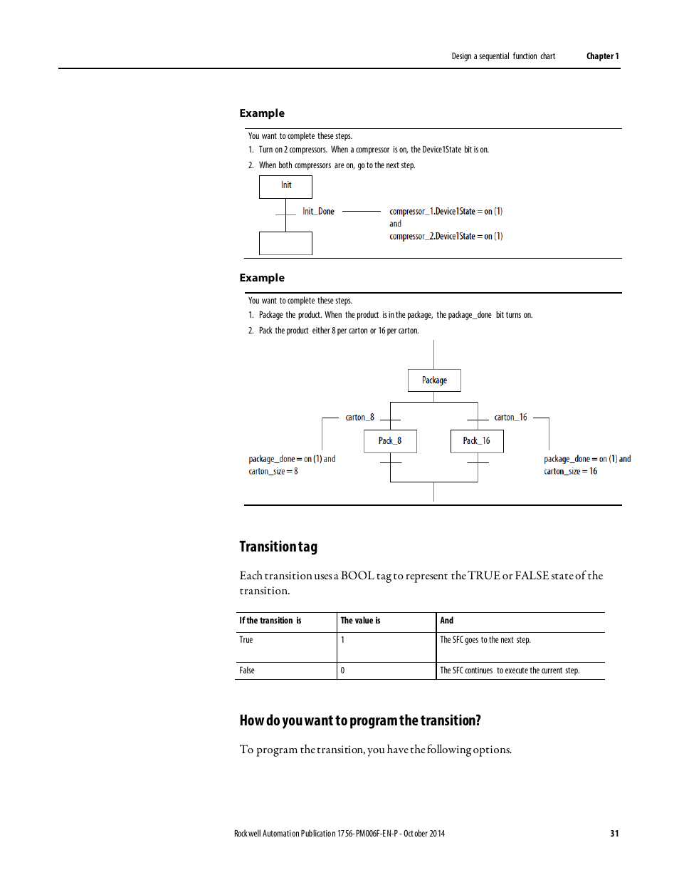 Transition tag, How do you want to program the transition | Rockwell Automation Logix5000 Controllers Sequential Function Charts Programming Manual User Manual | Page 31 / 88