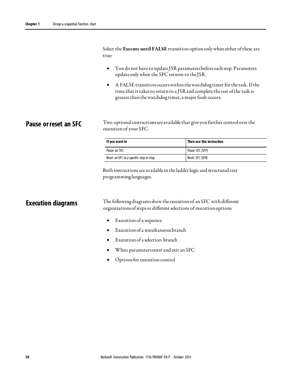 Pause or reset an sfc, Execution diagrams, Pause or reset an sfc execution diagrams | Rockwell Automation Logix5000 Controllers Sequential Function Charts Programming Manual User Manual | Page 50 / 88