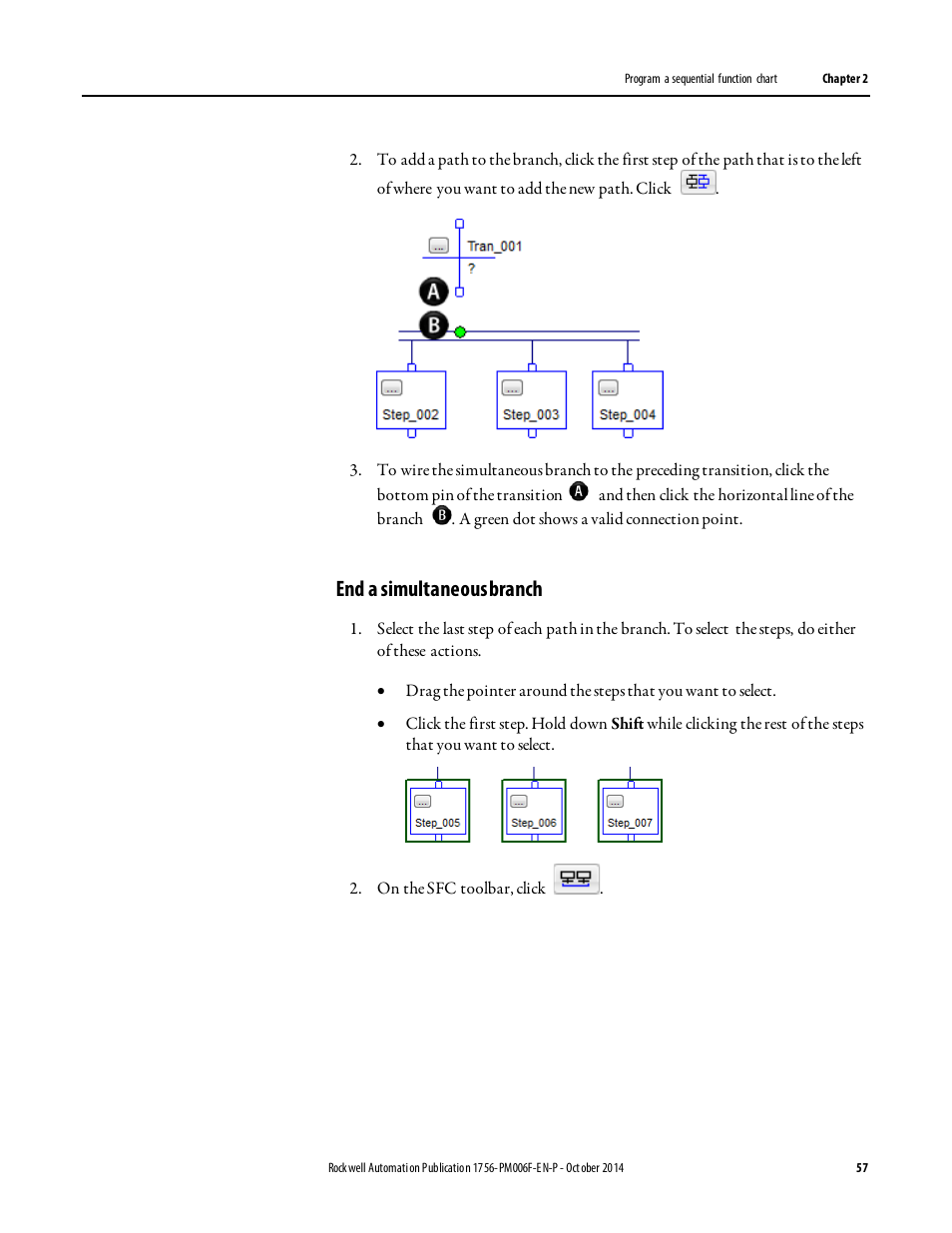 End a simultaneous branch | Rockwell Automation Logix5000 Controllers Sequential Function Charts Programming Manual User Manual | Page 57 / 88