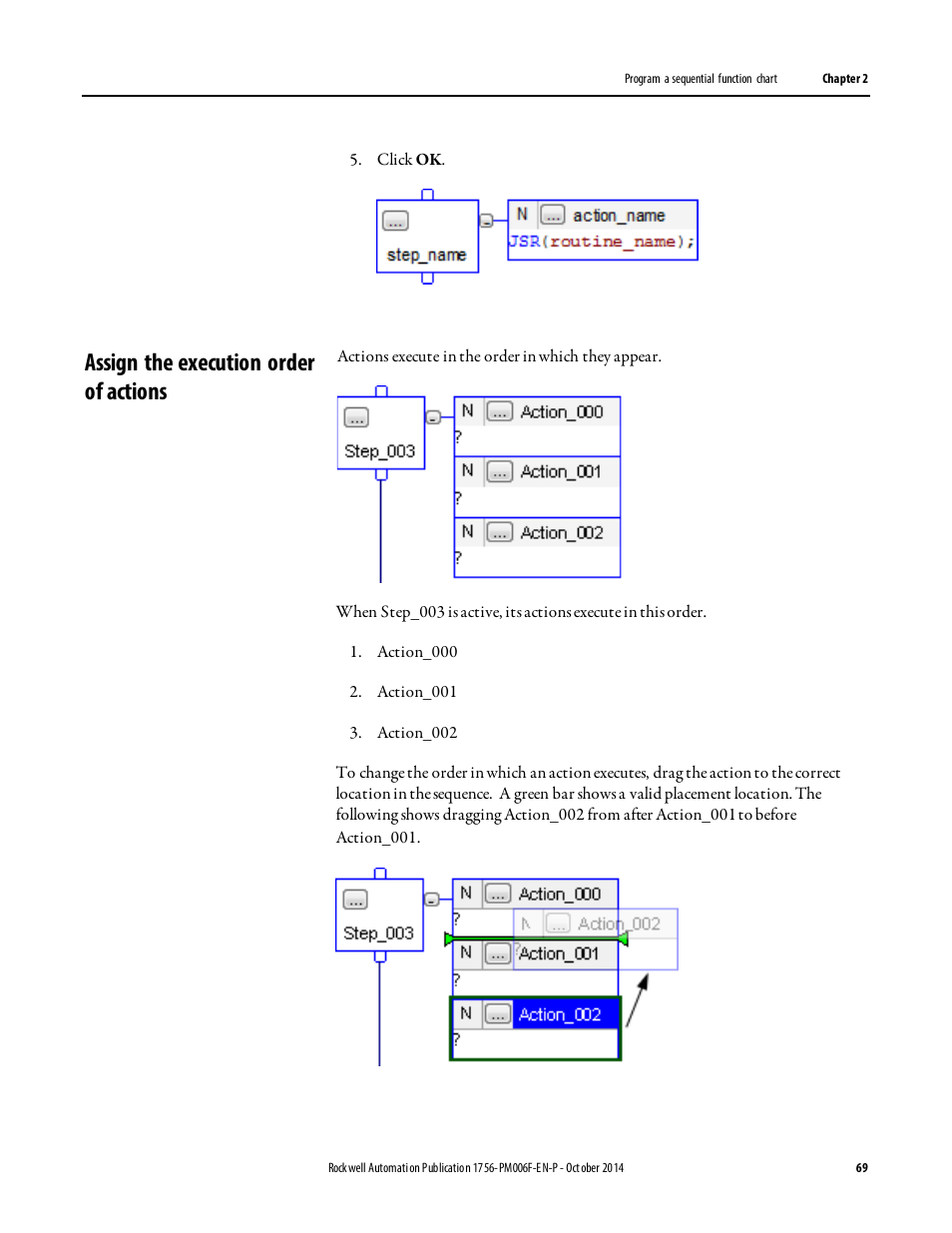 Assign the execution order of actions | Rockwell Automation Logix5000 Controllers Sequential Function Charts Programming Manual User Manual | Page 69 / 88