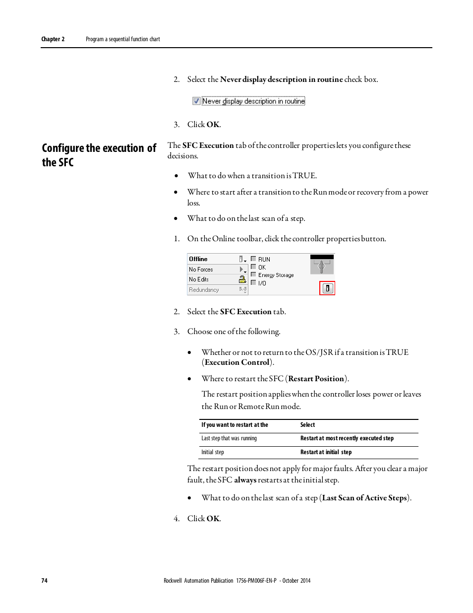 Configure the execution of the sfc | Rockwell Automation Logix5000 Controllers Sequential Function Charts Programming Manual User Manual | Page 74 / 88