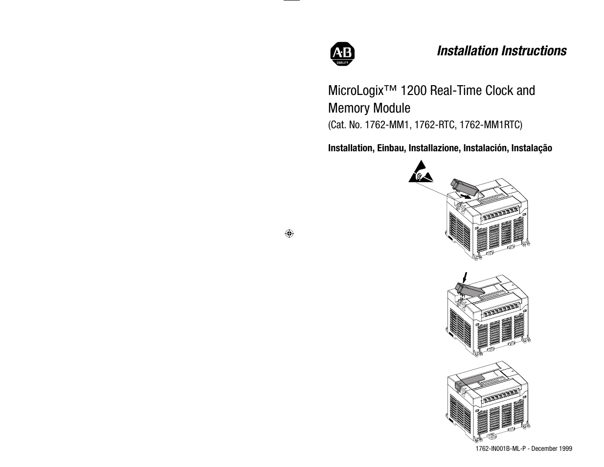 Rockwell Automation 1762-RTC MicroLogix 1200 Real-Time Clock and Memory Module Installation Instructions User Manual | 2 pages