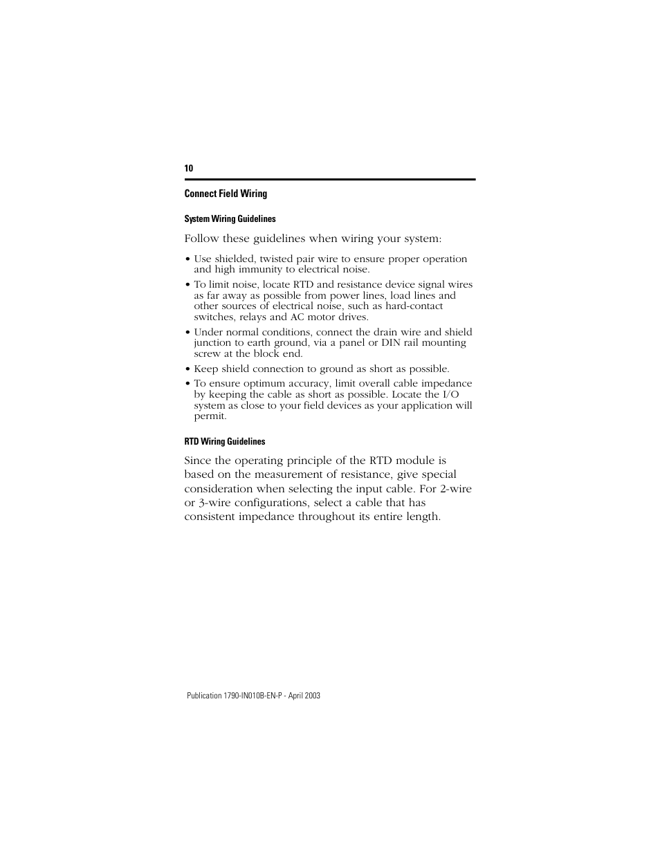 Connect field wiring, System wiring guidelines, Rtd wiring guidelines | Rockwell Automation 1790-TXXXX CompactBlock LDX I/O Profibus Analog, RTD and Thermocouple User Manual | Page 10 / 32