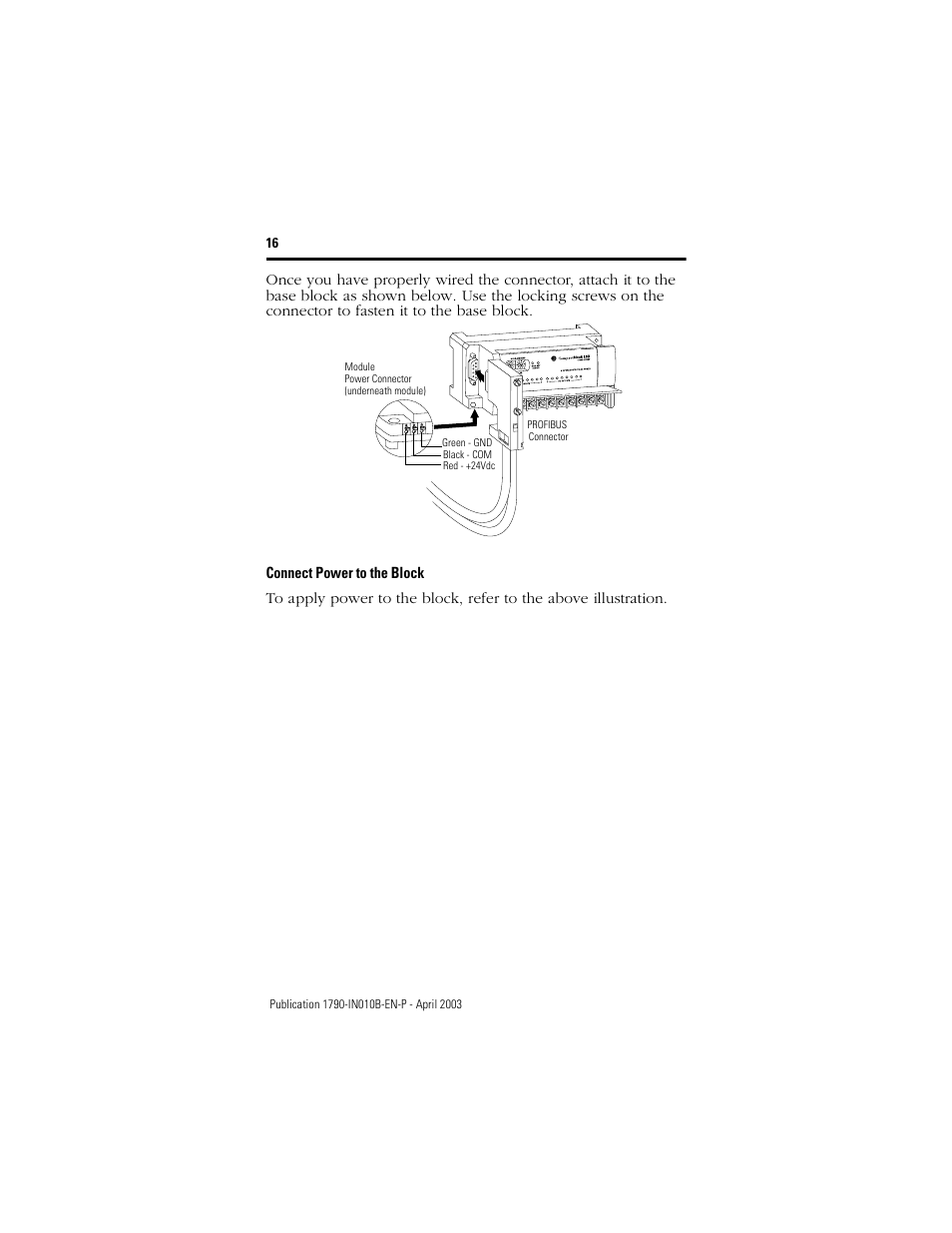 Connect power to the block | Rockwell Automation 1790-TXXXX CompactBlock LDX I/O Profibus Analog, RTD and Thermocouple User Manual | Page 16 / 32