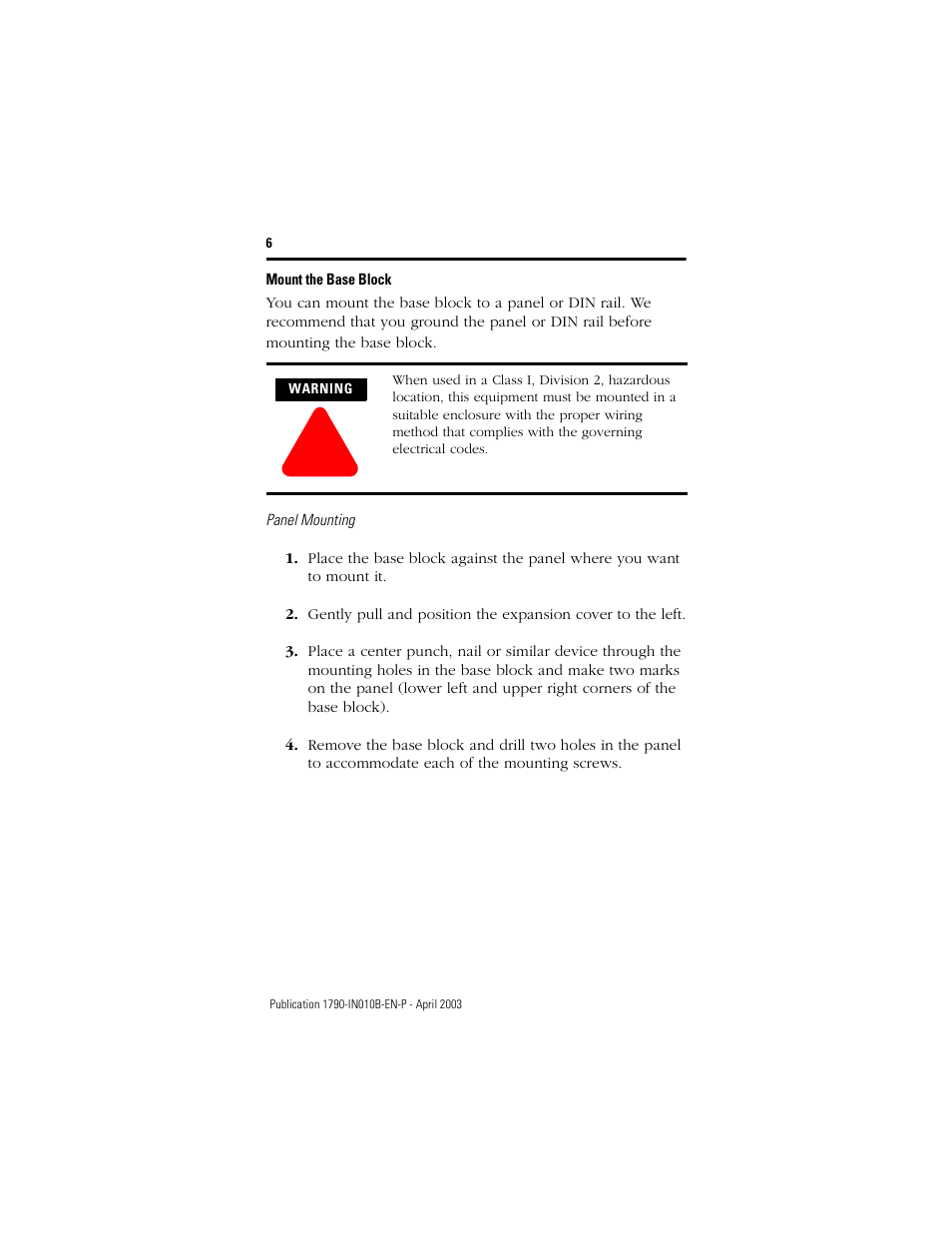 Mount the base block | Rockwell Automation 1790-TXXXX CompactBlock LDX I/O Profibus Analog, RTD and Thermocouple User Manual | Page 6 / 32