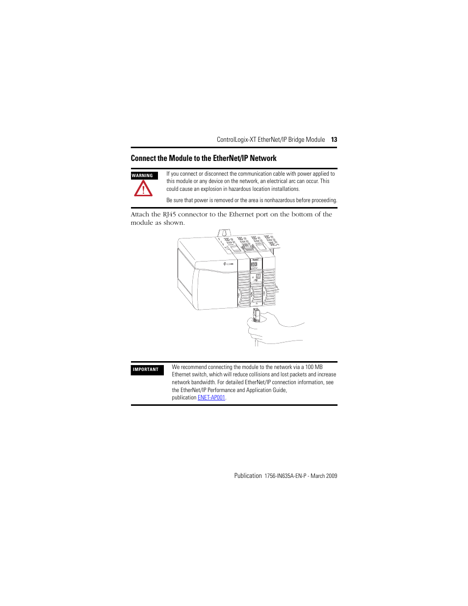 Connect the module to the ethernet/ip network | Rockwell Automation 1756-EN2TXT ControlLogix-XT EtherNet/IP Bridge Module User Manual | Page 13 / 24