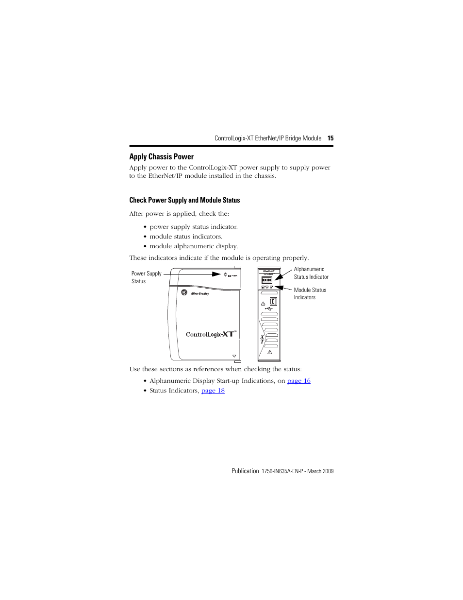 Apply chassis power | Rockwell Automation 1756-EN2TXT ControlLogix-XT EtherNet/IP Bridge Module User Manual | Page 15 / 24