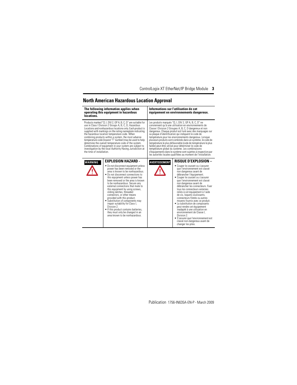 North american hazardous location approval | Rockwell Automation 1756-EN2TXT ControlLogix-XT EtherNet/IP Bridge Module User Manual | Page 3 / 24