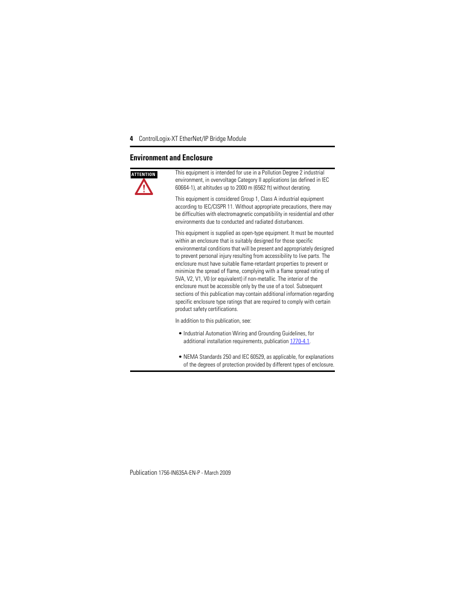 Environment and enclosure | Rockwell Automation 1756-EN2TXT ControlLogix-XT EtherNet/IP Bridge Module User Manual | Page 4 / 24