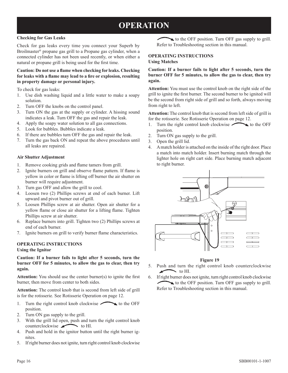 Operation | Broilmaster SBG2500-1 User Manual | Page 16 / 24