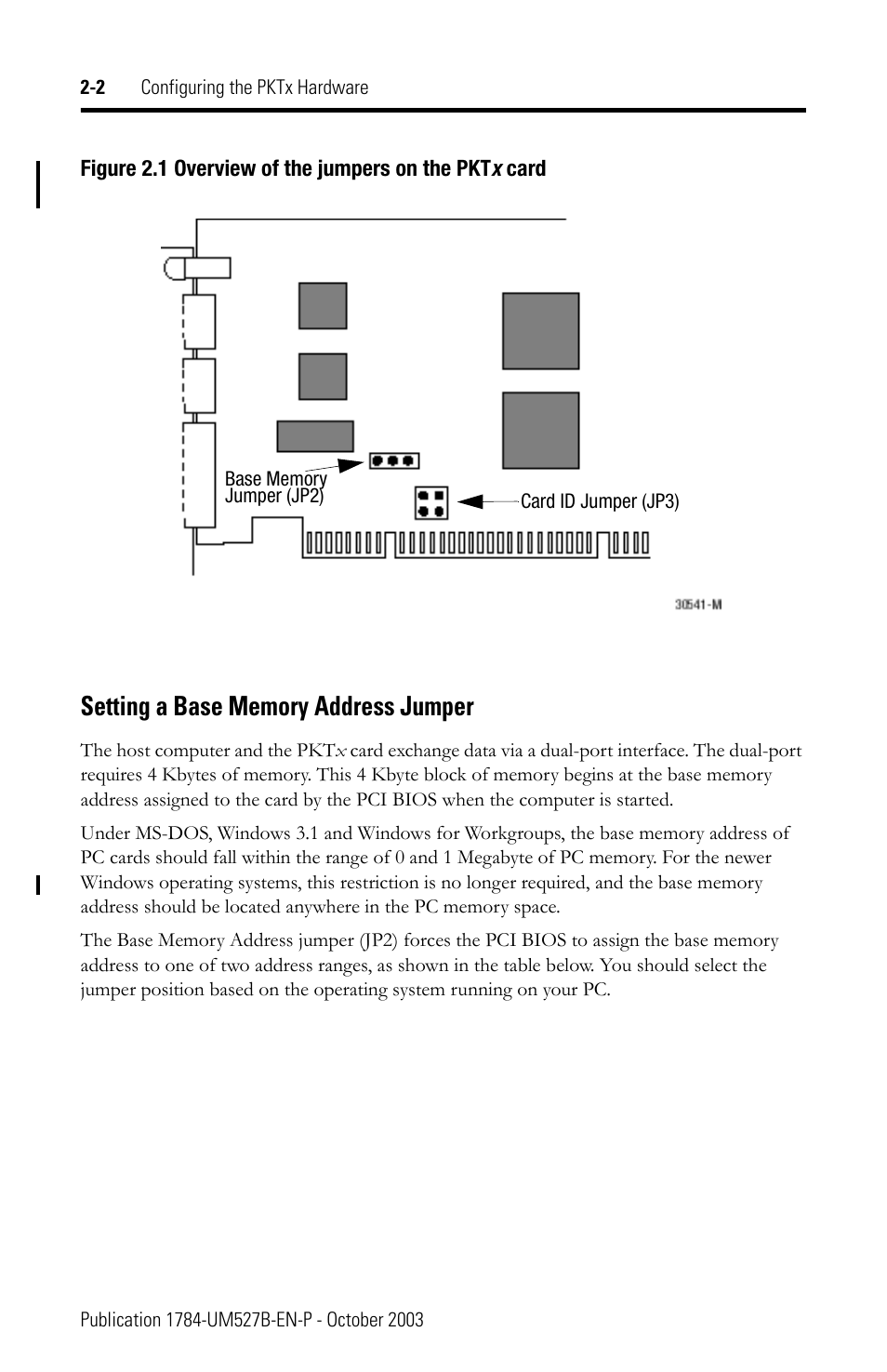 Setting a base memory address jumper -2 | Rockwell Automation 1784-PKTX_PKTXD Communication Card User Manual User Manual | Page 12 / 38