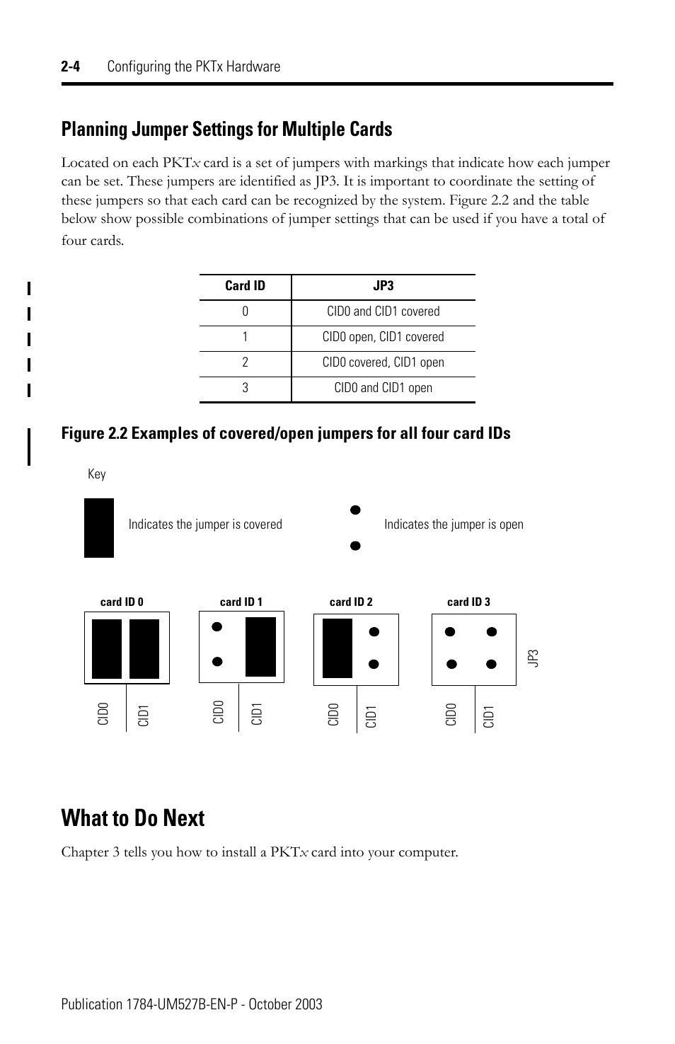 What to do next, Planning jumper settings for multiple cards -4, What to do next -4 | Planning jumper settings for multiple cards | Rockwell Automation 1784-PKTX_PKTXD Communication Card User Manual User Manual | Page 14 / 38