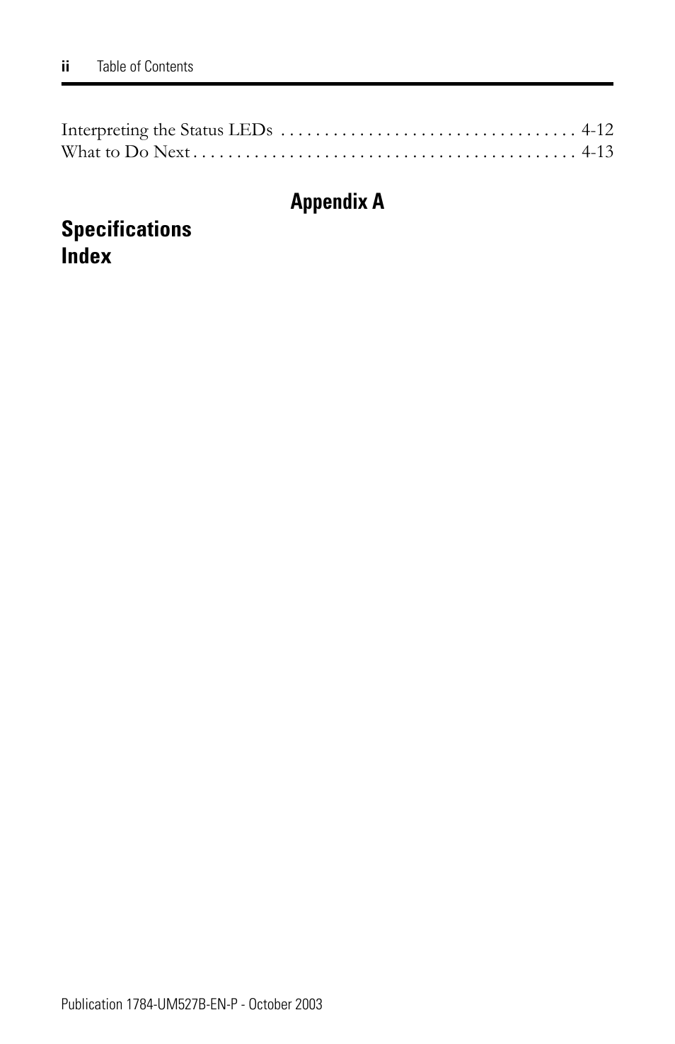 Appendix a specifications index | Rockwell Automation 1784-PKTX_PKTXD Communication Card User Manual User Manual | Page 8 / 38