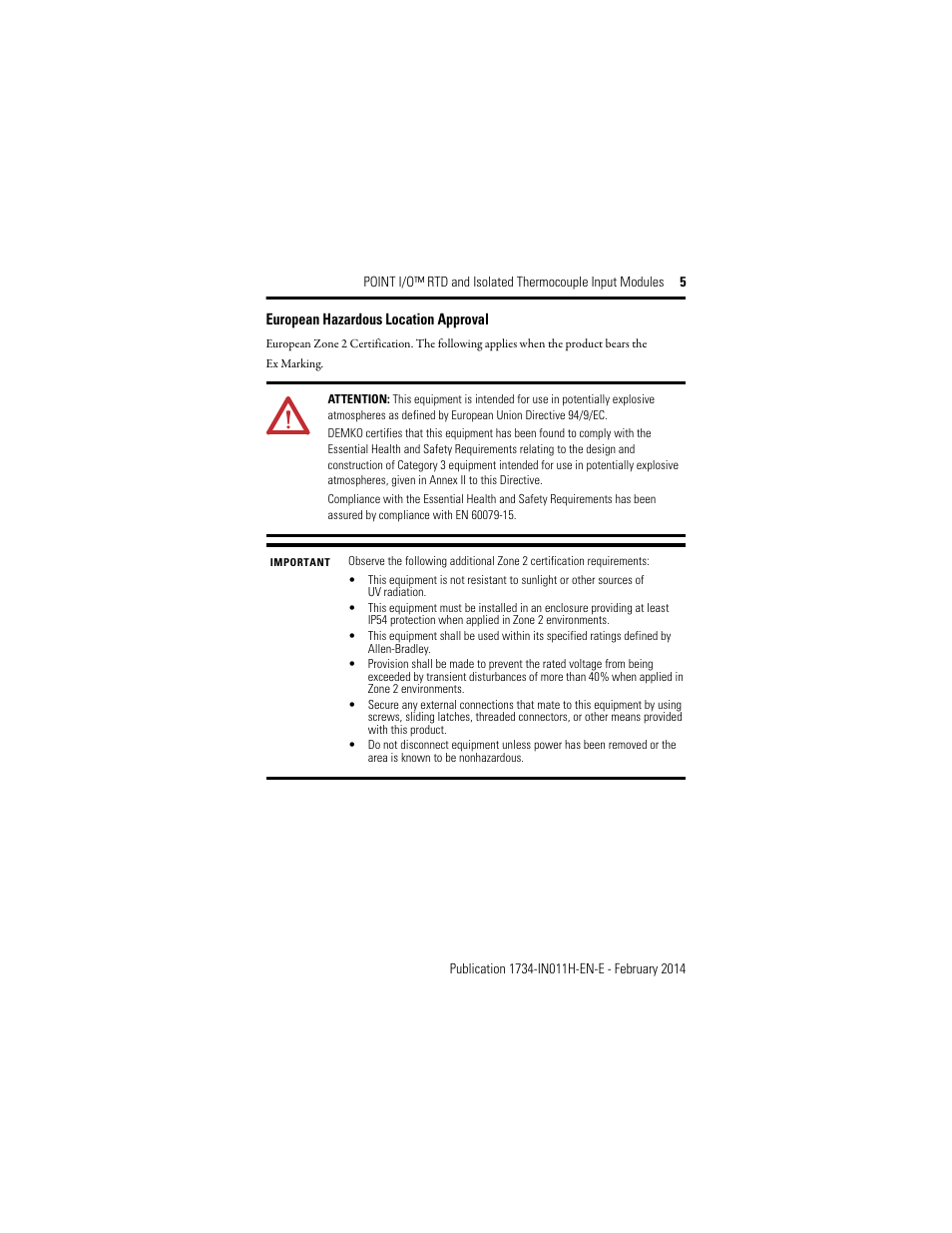 European hazardous location approval | Rockwell Automation 1734-IT2I, Series C Point I/O RTD and Isolated Thermocouple Input Module Installation Instructions User Manual | Page 5 / 24