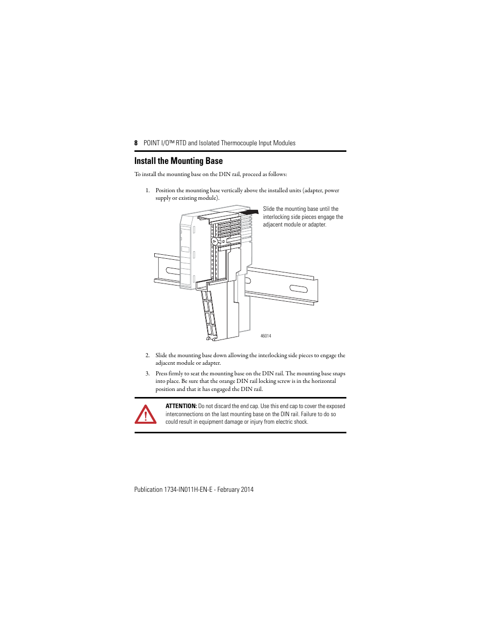 Install the mounting base | Rockwell Automation 1734-IT2I, Series C Point I/O RTD and Isolated Thermocouple Input Module Installation Instructions User Manual | Page 8 / 24