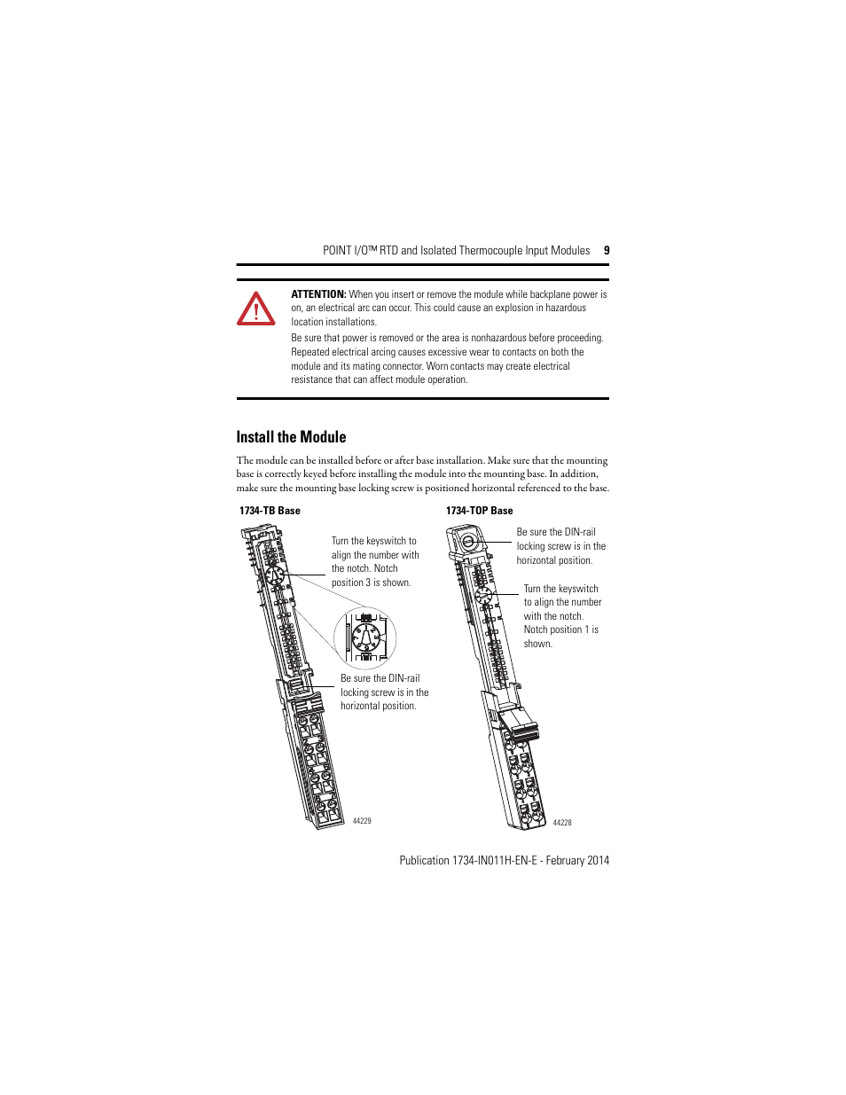 Install the module | Rockwell Automation 1734-IT2I, Series C Point I/O RTD and Isolated Thermocouple Input Module Installation Instructions User Manual | Page 9 / 24