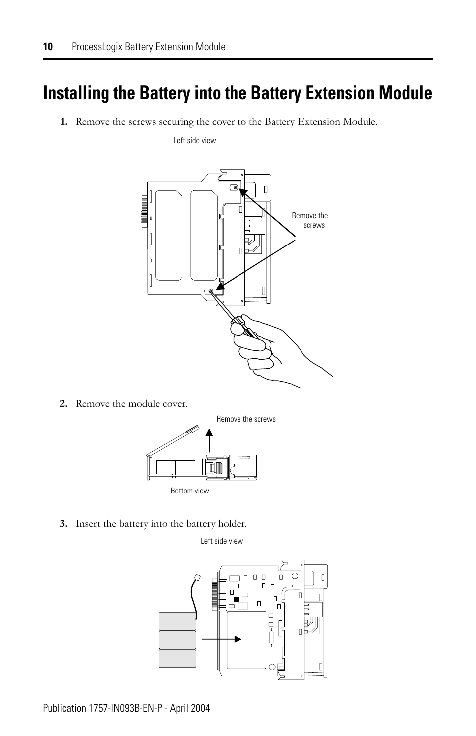 Rockwell Automation 1757-BEM ProcessLogix Battery Extension Module Installation Instructions User Manual | Page 10 / 16