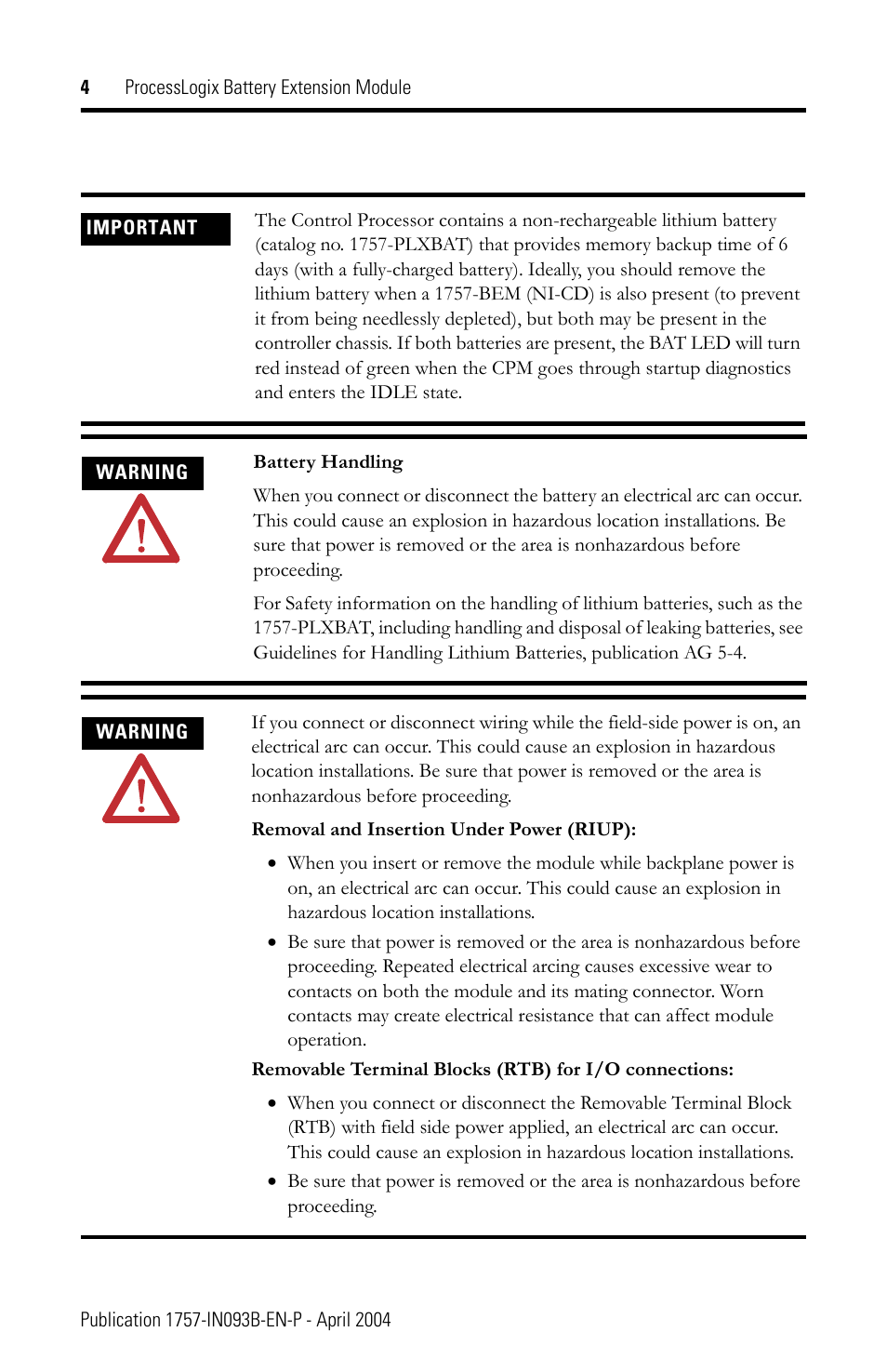 Rockwell Automation 1757-BEM ProcessLogix Battery Extension Module Installation Instructions User Manual | Page 4 / 16