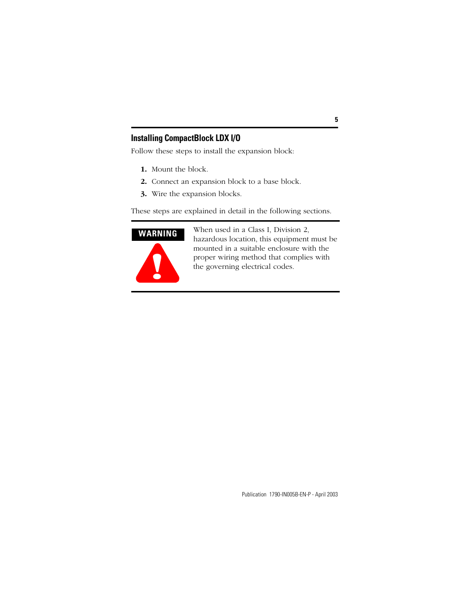 Installing compactblock ldx i/o | Rockwell Automation 1790-TXXXX Digital Expansion Terminal Block Compact Block LDX I/O  User Manual | Page 5 / 24