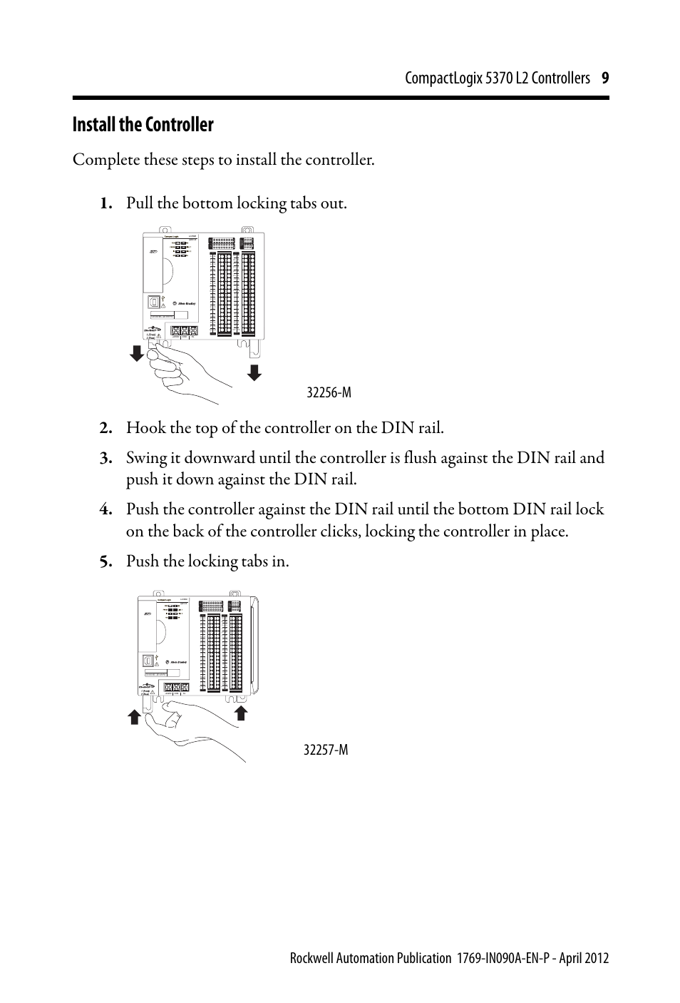 Install the controller, Dc in hsc dc out analog | Rockwell Automation 1769-L24ER-QB1B_QBFC1B_QBFC1B CompactLogix 5370 L2 Controllers Installation Instructions User Manual | Page 9 / 16