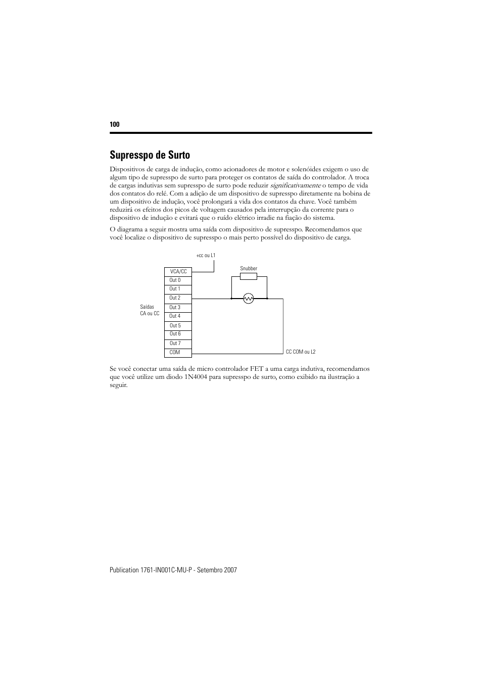 Supresspo de surto | Rockwell Automation 1761-L10_16_20_32xxx MicroLogix 1000 Programmable Controllers User Manual | Page 100 / 134