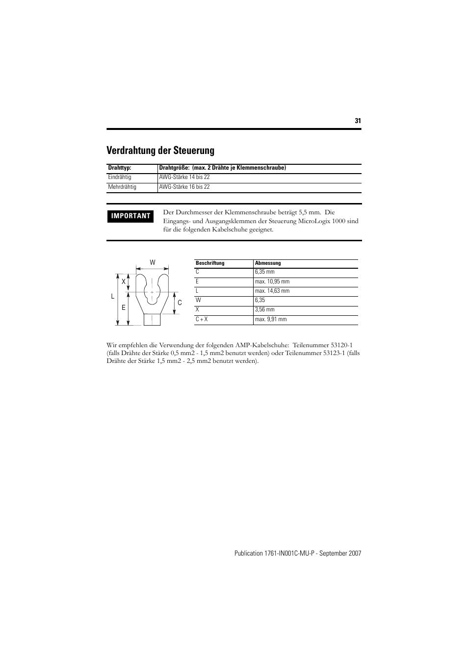 Verdrahtung der steuerung | Rockwell Automation 1761-L10_16_20_32xxx MicroLogix 1000 Programmable Controllers User Manual | Page 31 / 134