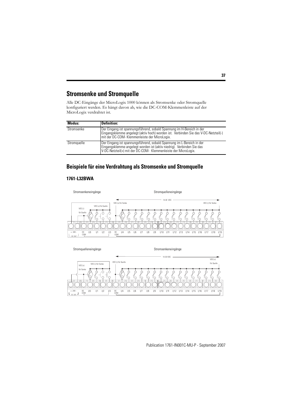 Stromsenke und stromquelle | Rockwell Automation 1761-L10_16_20_32xxx MicroLogix 1000 Programmable Controllers User Manual | Page 37 / 134