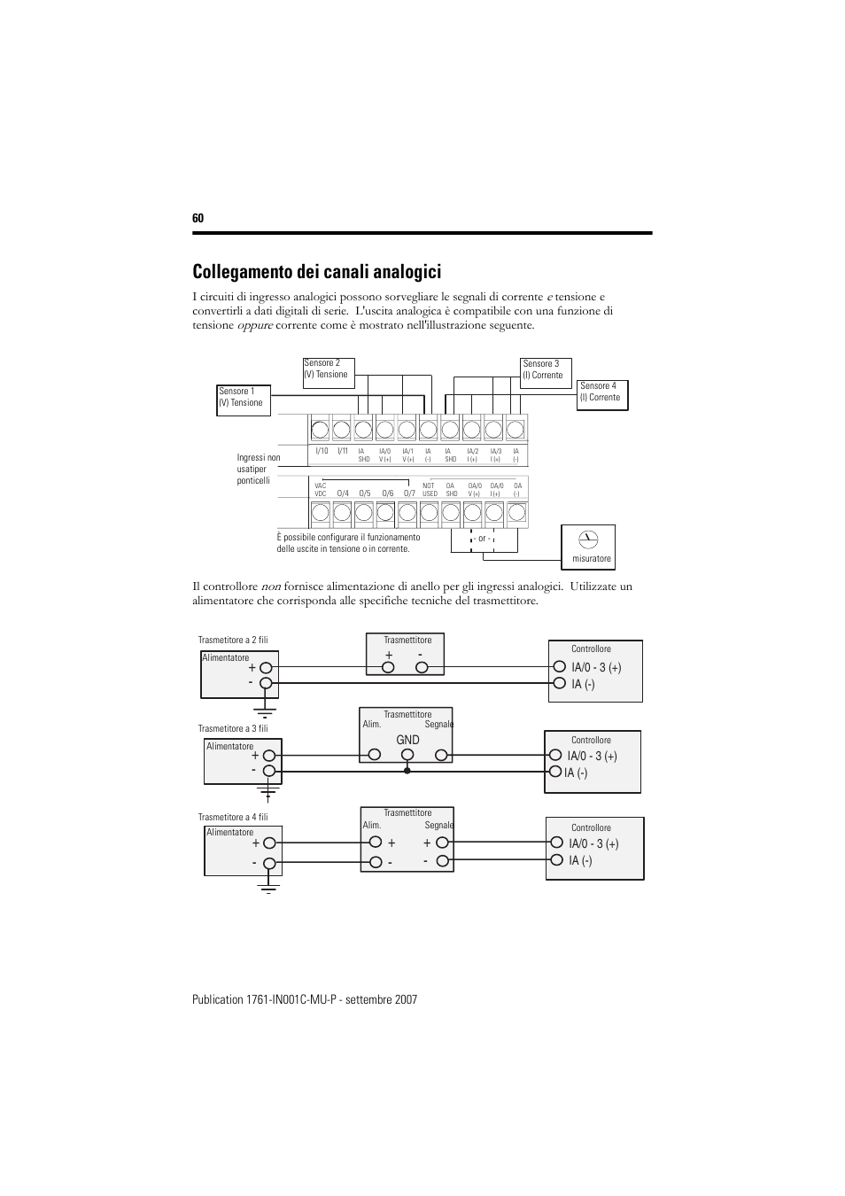 Collegamento dei canali analogici | Rockwell Automation 1761-L10_16_20_32xxx MicroLogix 1000 Programmable Controllers User Manual | Page 60 / 134