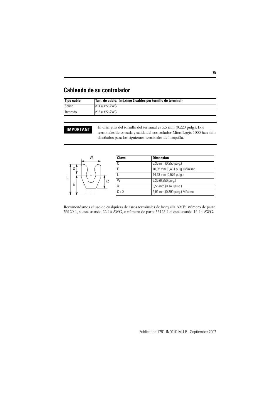 Cableado de su controlador | Rockwell Automation 1761-L10_16_20_32xxx MicroLogix 1000 Programmable Controllers User Manual | Page 75 / 134