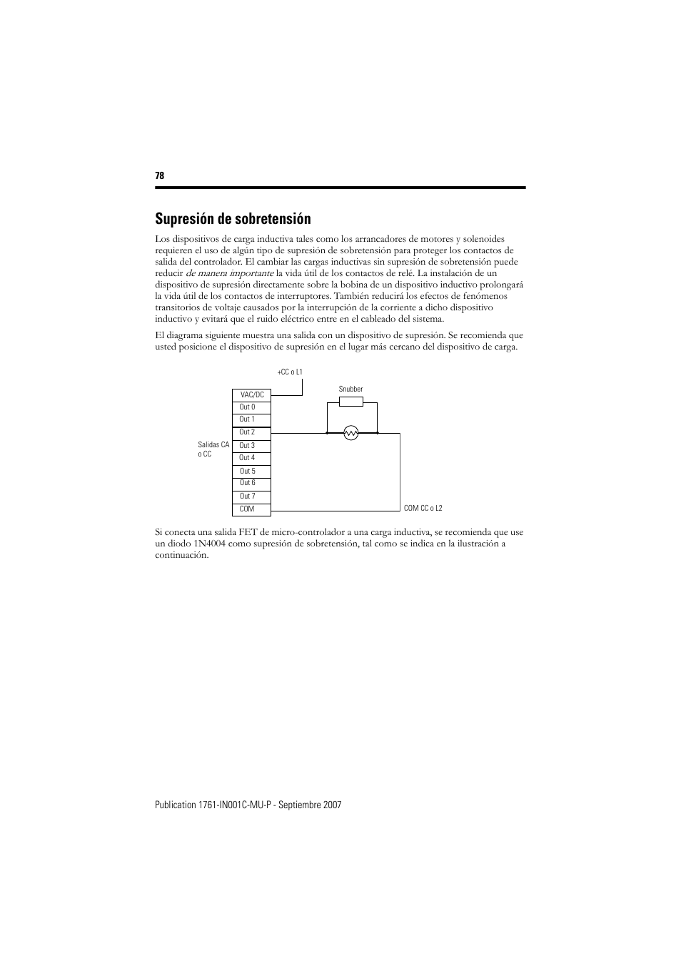 Supresión de sobretensión | Rockwell Automation 1761-L10_16_20_32xxx MicroLogix 1000 Programmable Controllers User Manual | Page 78 / 134