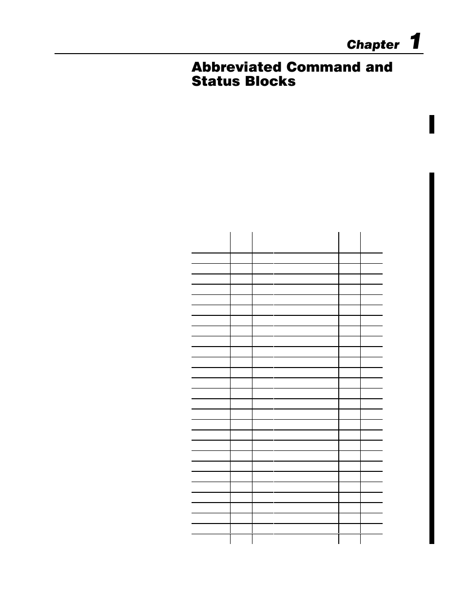 1 - abbreviated command and status blocks, Chapter contents, Abbreviated command and status blocks | Chapter | Rockwell Automation 1771-QDC PLASTIC MOLD.MODULE User Manual | Page 19 / 298