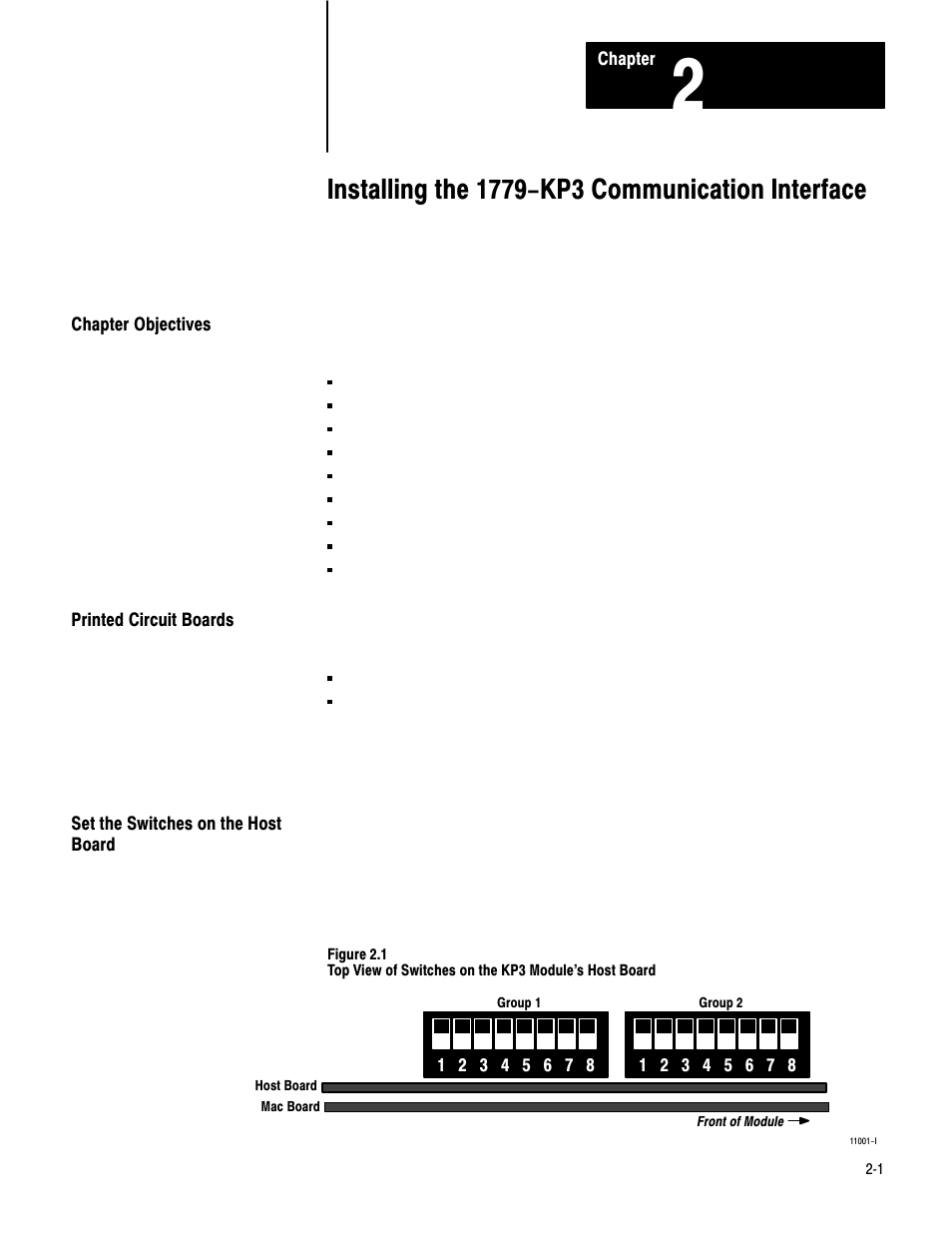 Chapter objectives, Printed circuit boards, Set the switches on the host board | Rockwell Automation 1779-KP3R DATA HIGHWAY II User Manual | Page 17 / 70