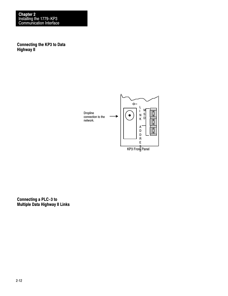 Connecting the kp3 to data highway ii, 2ć12 | Rockwell Automation 1779-KP3R DATA HIGHWAY II User Manual | Page 28 / 70