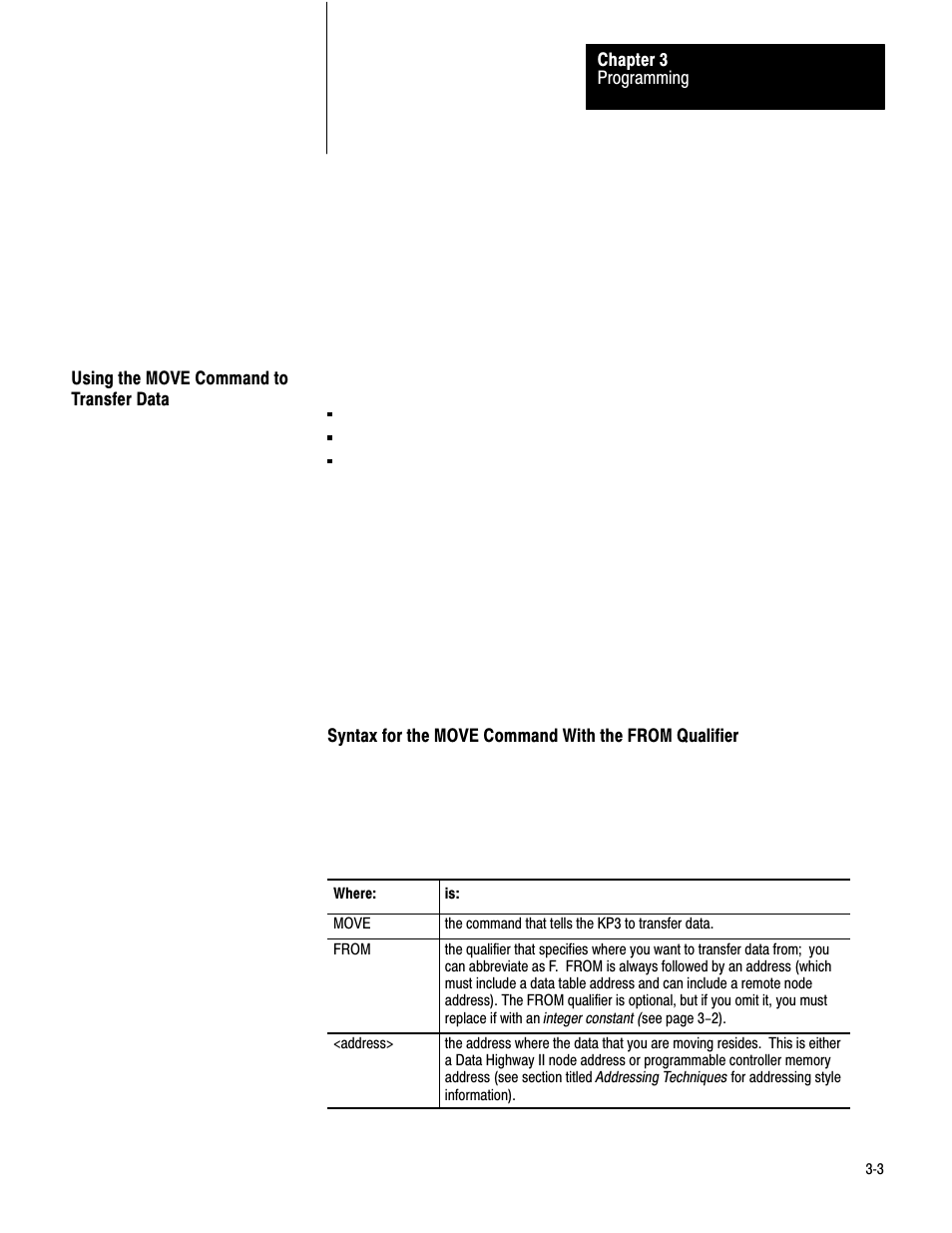 Using the move command to transfer data | Rockwell Automation 1779-KP3R DATA HIGHWAY II User Manual | Page 38 / 70