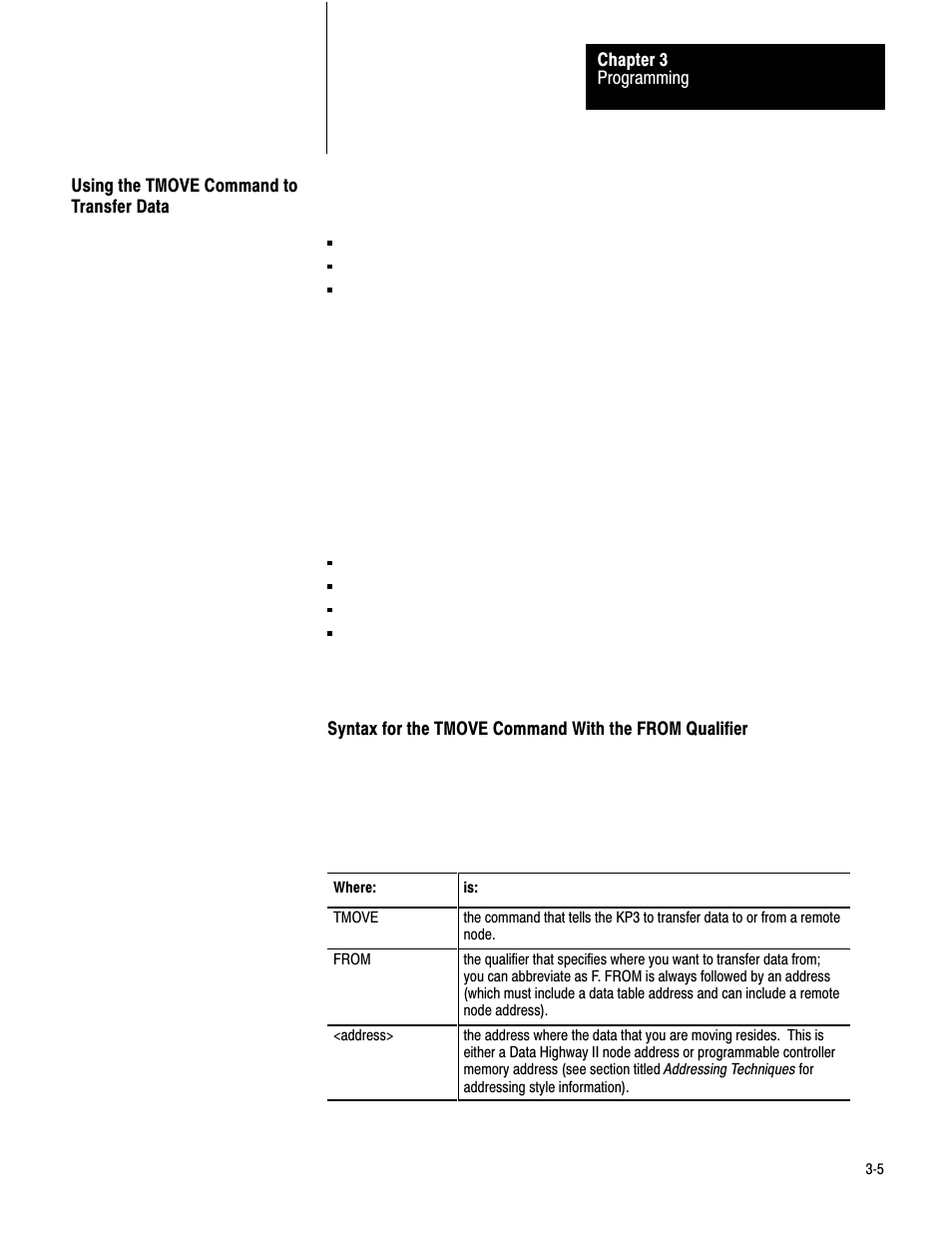 Using the tmove command to transfer data | Rockwell Automation 1779-KP3R DATA HIGHWAY II User Manual | Page 40 / 70
