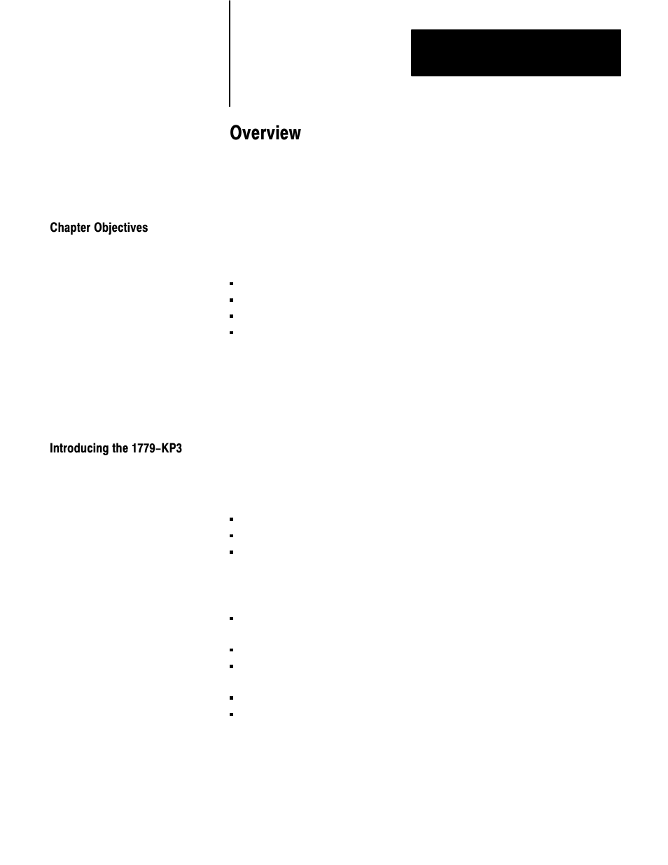 1 - overview, Chapter objectives, Introducing the 1779-kp3 | Overview | Rockwell Automation 1779-KP3R DATA HIGHWAY II User Manual | Page 7 / 70