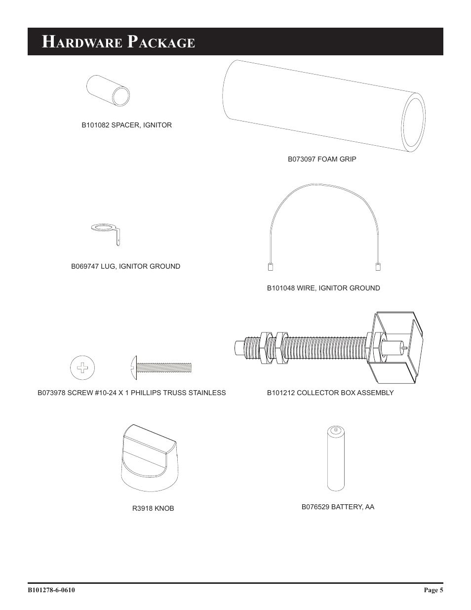 Ardware, Ackage | Broilmaster R3BN-1 User Manual | Page 5 / 32