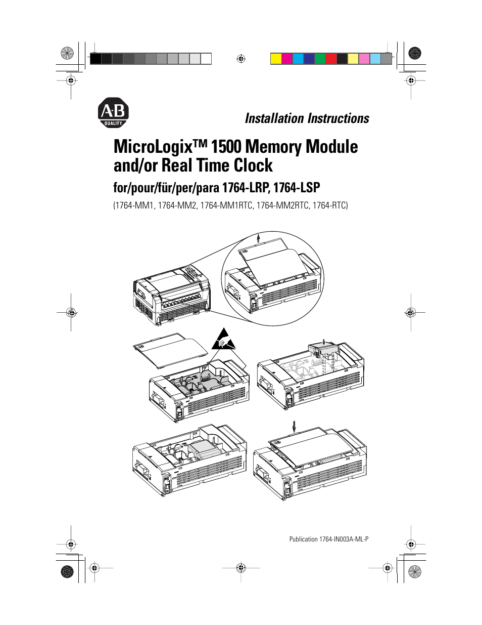 Rockwell Automation 1764-RTC MicroLogix 1500 Memory Module and Real Time Clock User Manual | 2 pages